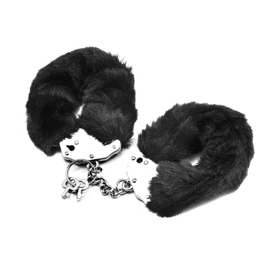 Fetish Pleasure Fluffy Hand Cuffs BLK - One Stop Adult Shop