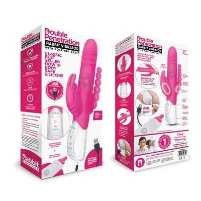 Rabbit Essentials Rechargeable Double Penetration Rabbit - Hot Pink - One Stop Adult Shop