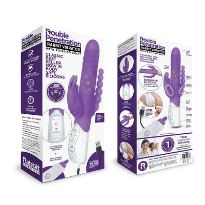 Rabbit Essentials Rechargeable Double Penetration Rabbit - Hot Purple - One Stop Adult Shop