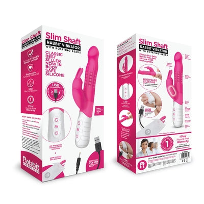 Rabbit Essentials Rechargeable Slim Shaft Rabbit - Hot Pink - One Stop Adult Shop