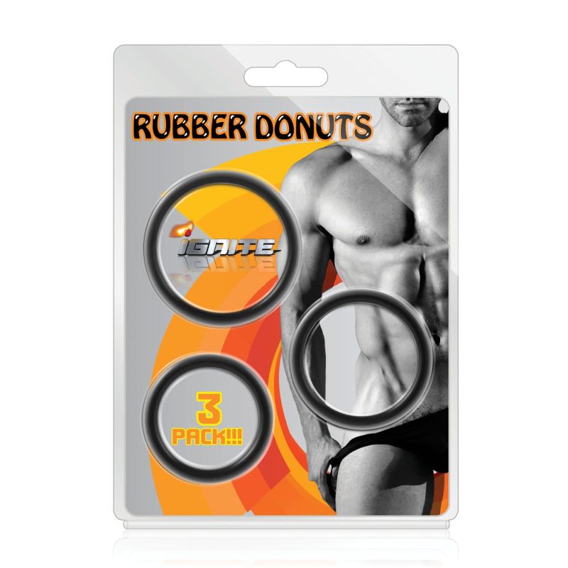 Rubber Donuts Cock Rings 3 Pc Black - One Stop Adult Shop