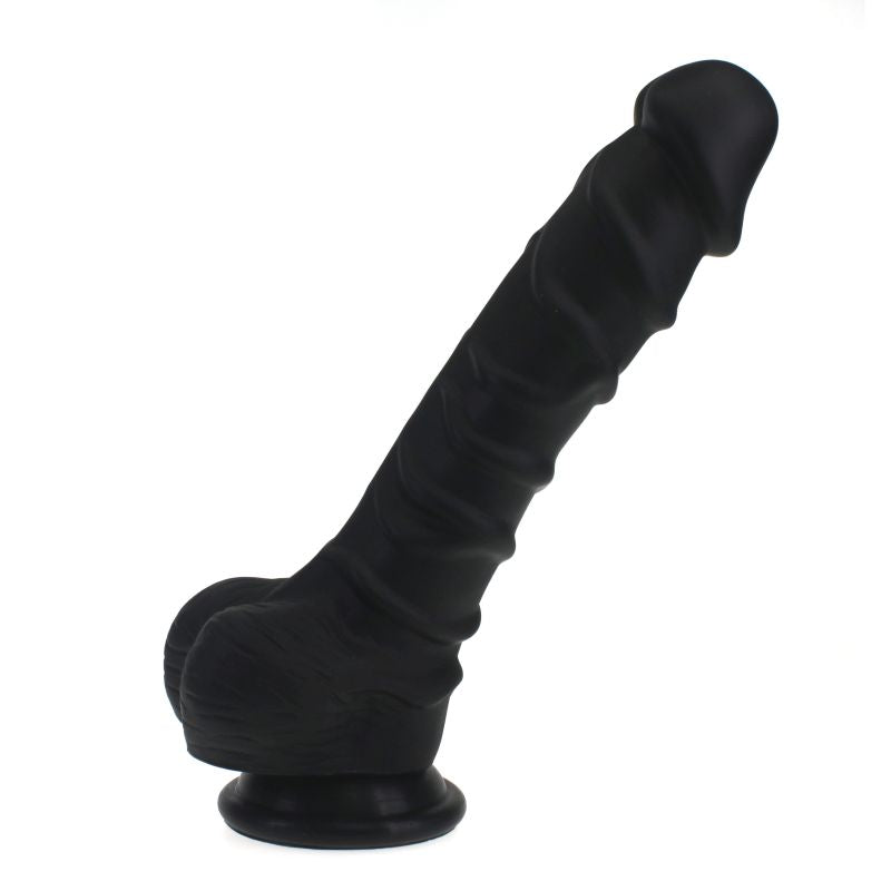 Realistic Dildo Ridged Shaft w Balls Black - One Stop Adult Shop