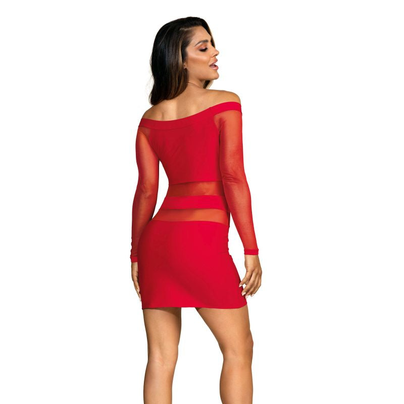 Off The Shoulder Mesh Panel Dress Red - One Stop Adult Shop