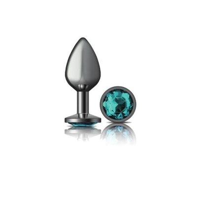 Cheeky Charms Gunmetal Round Butt Plug w Teal Jewel Medium - One Stop Adult Shop