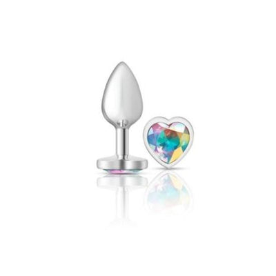 Cheeky Charms Silver Metal  Butt Plug w Heart Clear Jewel Small - One Stop Adult Shop