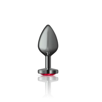 Cheeky Charms Gunmetal  Butt Plug w Heart Red Jewel Medium - One Stop Adult Shop