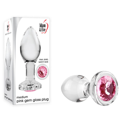 Adam & Eve PINK GEM GLASS PLUG MEDIUM - One Stop Adult Shop