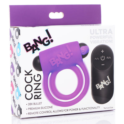 Bang! - Silicone Cock Ring & Bullet w/RC (Purple) - One Stop Adult Shop