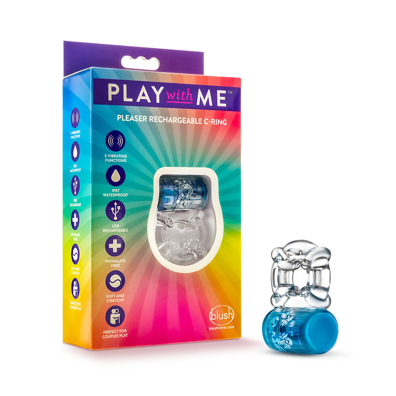 Play With Me Pleaser Rechargeable C-Ring - Blue - One Stop Adult Shop