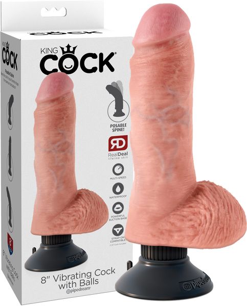 8" Vibrating Cock With Balls (Flesh) - One Stop Adult Shop