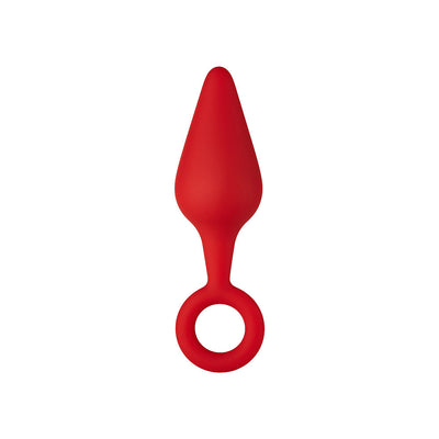 F-10: SILICONE PLUG W/ PULL RING RED M - One Stop Adult Shop