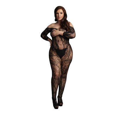 Lace Sleeved Bodystocking - Black - O/SX - One Stop Adult Shop