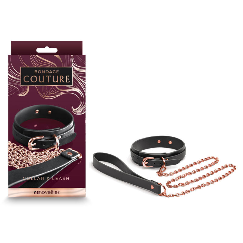 Bondage Couture Collar & Leash - Black - One Stop Adult Shop