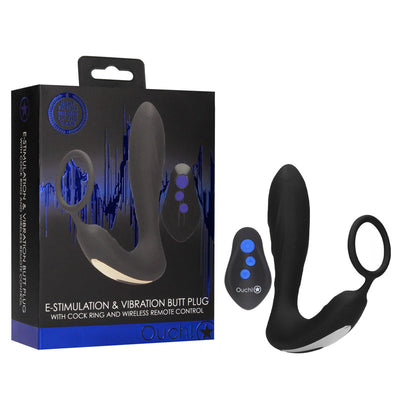 OUCH! E-stim & Vibrating Butt Plug Cock Ring - One Stop Adult Shop