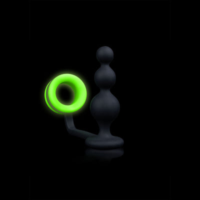 OUCH! Glow In The Dark Beads Butt Plug with Cock Ring - One Stop Adult Shop