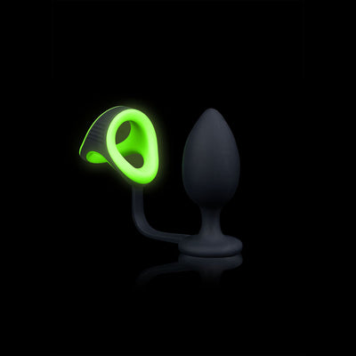 OUCH! Glow In The Dark Butt Plug with Cock Ring & Ball Strap - One Stop Adult Shop