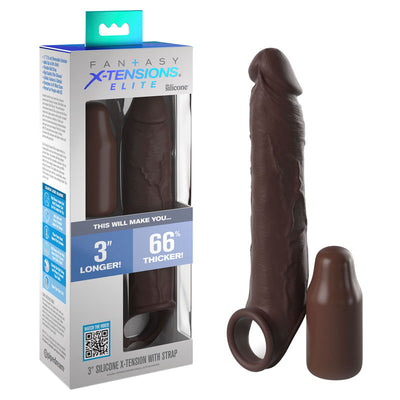 Fantasy X-Tensions Elite 3'' Extension with Strap - Brown - One Stop Adult Shop