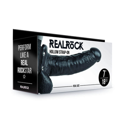 REALROCK Hollow Strapon with Balls - 18 cm Black - One Stop Adult Shop