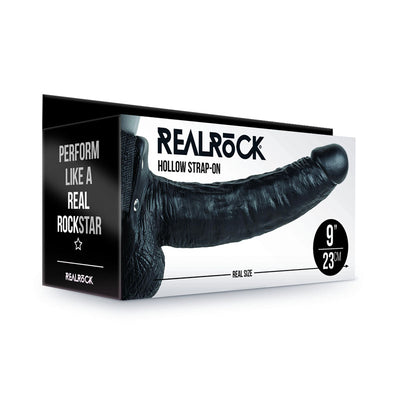REALROCK Hollow Strapon with Balls - 23 cm Black - One Stop Adult Shop
