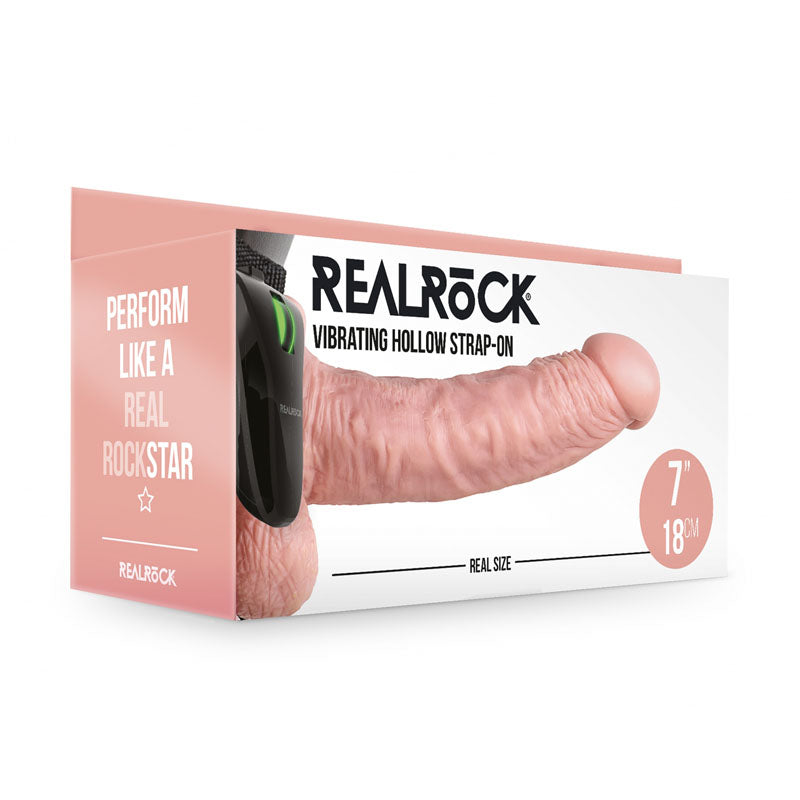 REALROCK Vibrating Hollow Strapon + Balls - 18cm Flesh - One Stop Adult Shop