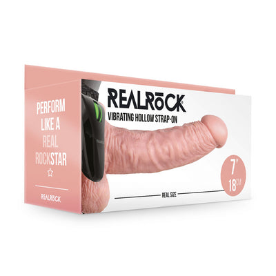 REALROCK Vibrating Hollow Strapon + Balls - 18cm Flesh - One Stop Adult Shop