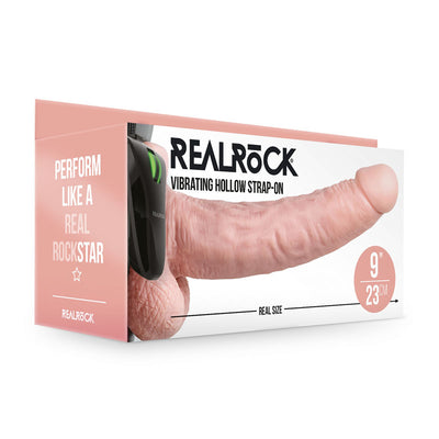 REALROCK Vibrating Hollow Strapon + Balls - 23cm Flesh - One Stop Adult Shop
