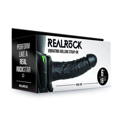 REALROCK Vibrating Hollow Strap-on - 15.5 cm Black - One Stop Adult Shop
