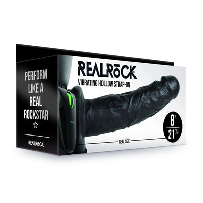REALROCK Vibrating Hollow Strap-on - 20.5 cm Black - One Stop Adult Shop