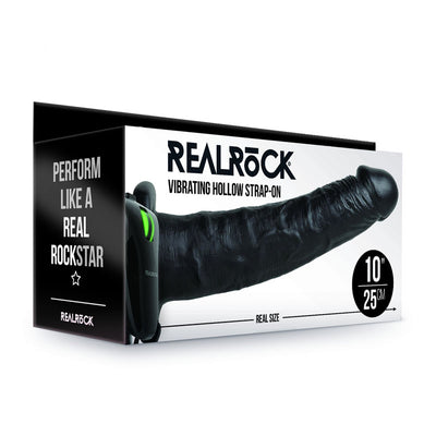 REALROCK Vibrating Hollow Strap-on - 24.5 cm Black - One Stop Adult Shop